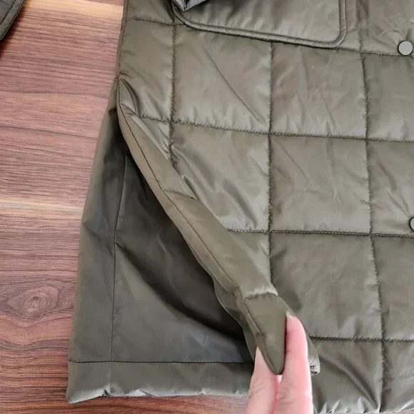 Maurices Green Long Quilted Belted Jacket Winter Puffer Coat Medium Snap Closure - Picture 7 of 8